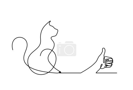 Téléchargez les illustrations : Silhouette de chat abstrait avec dessin main dans la ligne sur blanc - en licence libre de droit