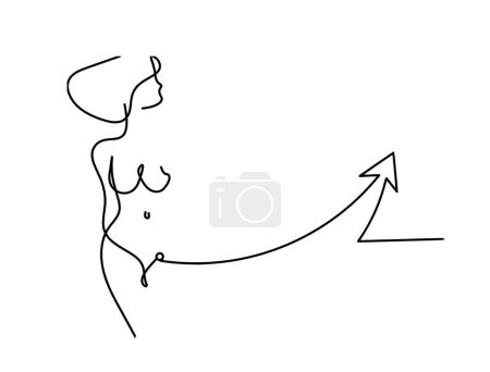 Téléchargez les illustrations : Corps de silhouette de femme avec la direction comme image de dessin de ligne sur blanc - en licence libre de droit