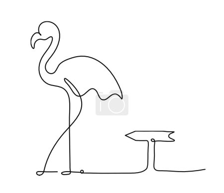 Illustration for Silhouette of abstract flamingo and direction as line drawing on white - Royalty Free Image