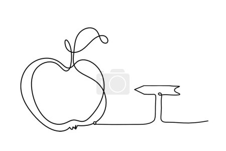 Ilustración de Línea de dibujo manzana con flecha en el fondo blanco - Imagen libre de derechos