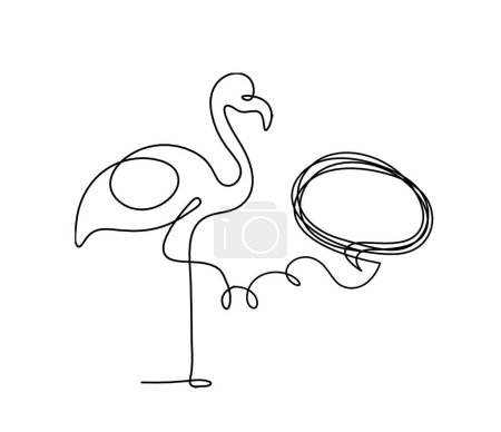 Illustration for Silhouette of abstract flamingo and comment as line drawing on white - Royalty Free Image