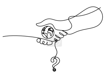 Ilustración de Apretón de manos abstracto y signo de interrogación como dibujo de línea sobre fondo blanco - Imagen libre de derechos