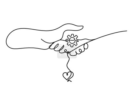 Illustration for Abstract handshake and heart as line drawing on white background - Royalty Free Image