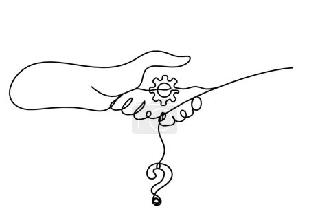 Illustration for Abstract handshake and question mark as line drawing on white background - Royalty Free Image