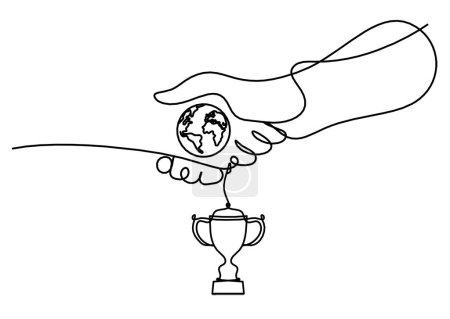 Ilustración de Apretón de manos abstracto y trofeo como dibujo de línea sobre fondo blanco - Imagen libre de derechos