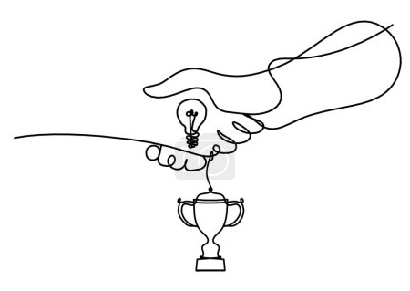 Illustration for Abstract handshake and trophy as line drawing on white background - Royalty Free Image