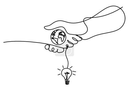 Téléchargez les illustrations : Poignée de main abstraite et ampoule comme dessin sur fond blanc - en licence libre de droit