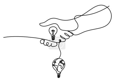Illustration for Abstract handshake and light bulb as line drawing on white background - Royalty Free Image