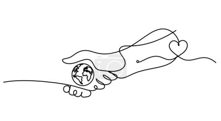 Illustration for Abstract handshake and heart as line drawing on white background - Royalty Free Image
