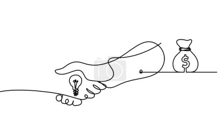 Ilustración de Apretón de manos abstracto y dólar como dibujo de línea sobre fondo blanco - Imagen libre de derechos