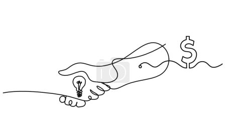 Ilustración de Apretón de manos abstracto y dólar como dibujo de línea sobre fondo blanco - Imagen libre de derechos