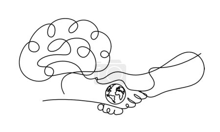 Illustration for Abstract handshake and brain as line drawing on white background - Royalty Free Image