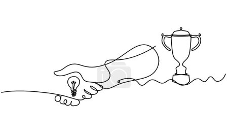 Ilustración de Apretón de manos abstracto y trofeo como dibujo de línea sobre fondo blanco - Imagen libre de derechos