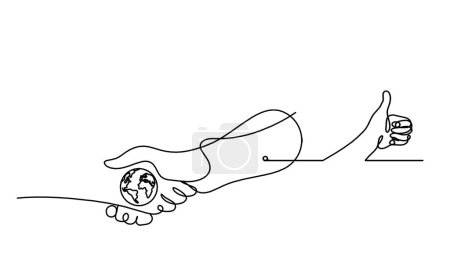 Téléchargez les illustrations : Poignée de main abstraite et la main comme dessin de ligne sur fond blanc - en licence libre de droit