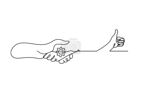 Illustration for Abstract handshake and hand as line drawing on white background - Royalty Free Image