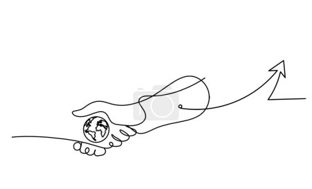 Téléchargez les illustrations : Poignée de main abstraite et la main comme dessin de ligne sur fond blanc - en licence libre de droit
