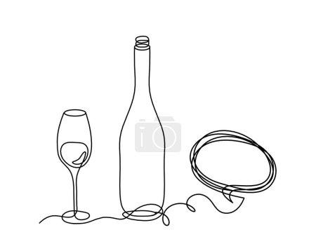 Illustration for Drawing line bottle of champagne or wine with comment on the white background - Royalty Free Image
