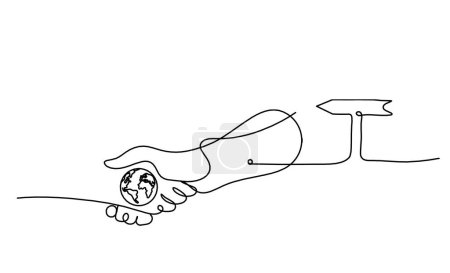 Ilustración de Apretón de manos abstracto y mano como dibujo de línea sobre fondo blanco - Imagen libre de derechos