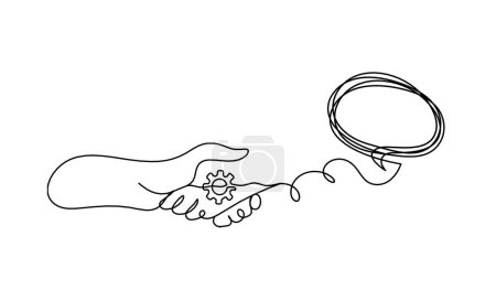 Illustration for Abstract handshake and comment as line drawing on white background - Royalty Free Image