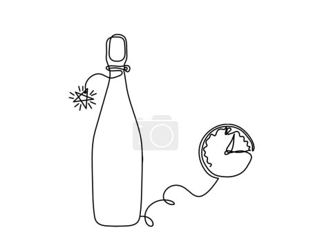 Illustration for Drawing line bottle of champagne or wine with comment on the white background - Royalty Free Image