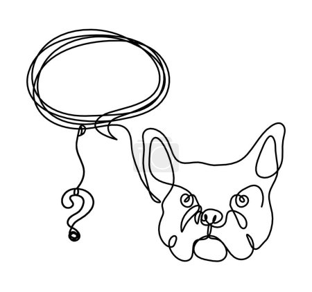 Téléchargez les illustrations : Silhouette de bulldog abstrait avec point d'interrogation comme dessin au trait sur fond blanc - en licence libre de droit