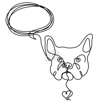 Téléchargez les illustrations : Silhouette de bulldog abstrait avec le cœur comme dessin de ligne sur fond blanc - en licence libre de droit