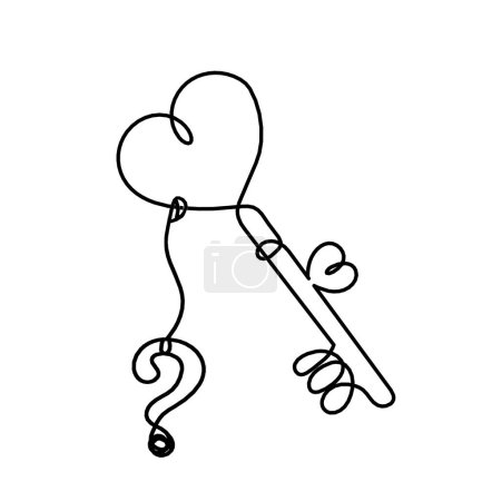 Illustration for Abstract heart-key with question mark as continuous line drawing on white background - Royalty Free Image