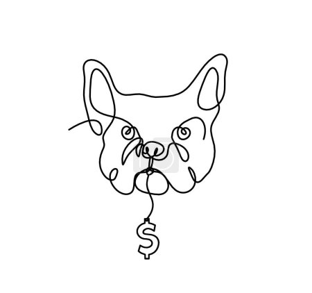 Illustration for Silhouette of abstract bulldog with dollar as line drawing on white background - Royalty Free Image