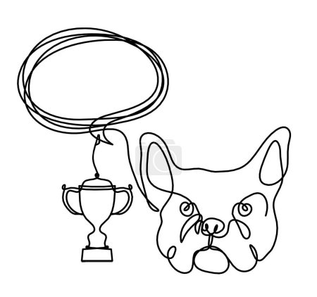 Ilustración de Silueta de bulldog abstracto con trofeo como dibujo en línea sobre fondo blanco - Imagen libre de derechos