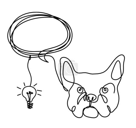 Téléchargez les illustrations : Silhouette de bulldog abstrait avec ampoule comme dessin au trait sur fond blanc - en licence libre de droit