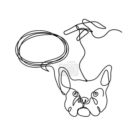 Illustration for Silhouette of abstract bulldog with hand as line drawing on white background - Royalty Free Image