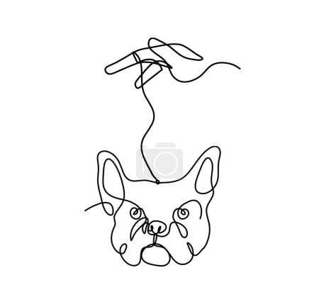 Ilustración de Silueta de bulldog abstracto con la mano como dibujo en línea sobre fondo blanco - Imagen libre de derechos