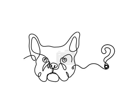 Ilustración de Silueta de bulldog abstracto con signo de interrogación como dibujo de línea sobre fondo blanco - Imagen libre de derechos