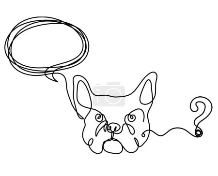 Ilustración de Silueta de bulldog abstracto con signo de interrogación como dibujo de línea sobre fondo blanco - Imagen libre de derechos