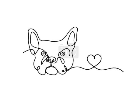 Téléchargez les illustrations : Silhouette de bulldog abstrait avec le cœur comme dessin de ligne sur fond blanc - en licence libre de droit