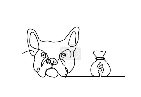 Téléchargez les illustrations : Silhouette de bulldog abstrait avec le dollar comme dessin de ligne sur fond blanc - en licence libre de droit