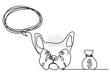 Téléchargez les illustrations : Silhouette de bulldog abstrait avec le dollar comme dessin de ligne sur fond blanc - en licence libre de droit