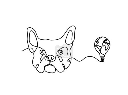 Téléchargez les illustrations : Silhouette de bulldog abstrait avec ampoule comme dessin au trait sur fond blanc - en licence libre de droit