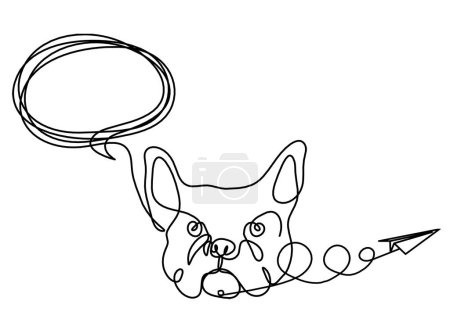 Illustration for Silhouette of abstract bulldog with paper plane as line drawing on white background - Royalty Free Image