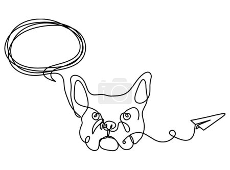 Téléchargez les illustrations : Silhouette de bulldog abstrait avec plan en papier comme dessin au trait sur fond blanc - en licence libre de droit