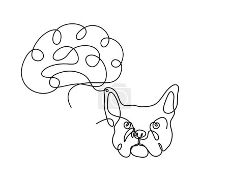 Téléchargez les illustrations : Silhouette de bulldog abstrait avec le cerveau comme dessin de ligne sur fond blanc - en licence libre de droit
