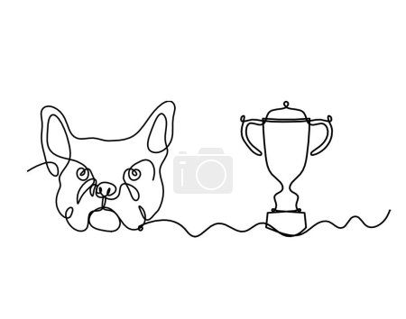 Téléchargez les illustrations : Silhouette de bulldog abstrait avec trophée comme dessin au trait sur fond blanc - en licence libre de droit