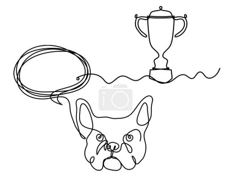 Téléchargez les illustrations : Silhouette de bulldog abstrait avec trophée comme dessin au trait sur fond blanc - en licence libre de droit