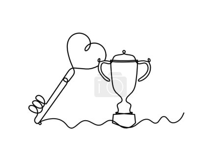 Illustration for Abstract heart-key with trophy as continuous line drawing on white background - Royalty Free Image