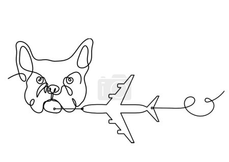 Illustration for Silhouette of abstract bulldog with plane as line drawing on white background - Royalty Free Image