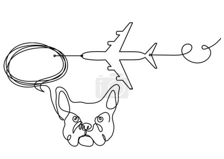 Téléchargez les illustrations : Silhouette de bulldog abstrait avec plan comme dessin au trait sur fond blanc - en licence libre de droit