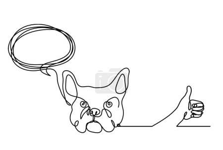 Téléchargez les illustrations : Silhouette de bulldog abstrait avec la main comme dessin au trait sur fond blanc - en licence libre de droit