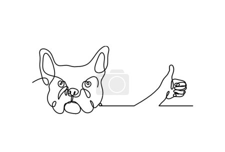 Téléchargez les illustrations : Silhouette de bulldog abstrait avec la main comme dessin au trait sur fond blanc - en licence libre de droit