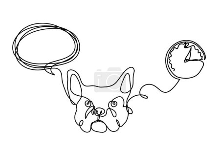 Illustration for Silhouette of abstract bulldog with clock as line drawing on white background - Royalty Free Image