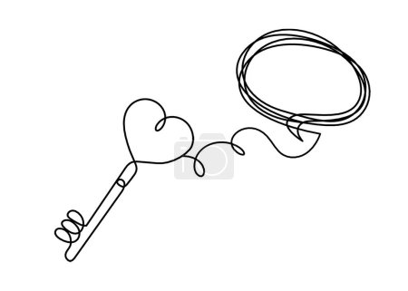 Illustration for Abstract heart-key with comment as continuous line drawing on white background - Royalty Free Image